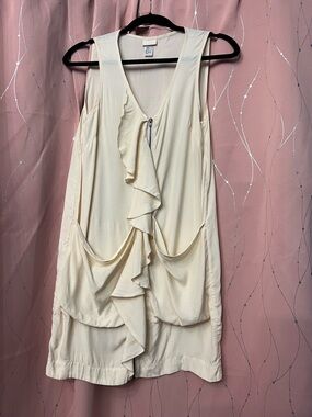 H&M Cream Sleeveless Ruffle Front Mini Dress